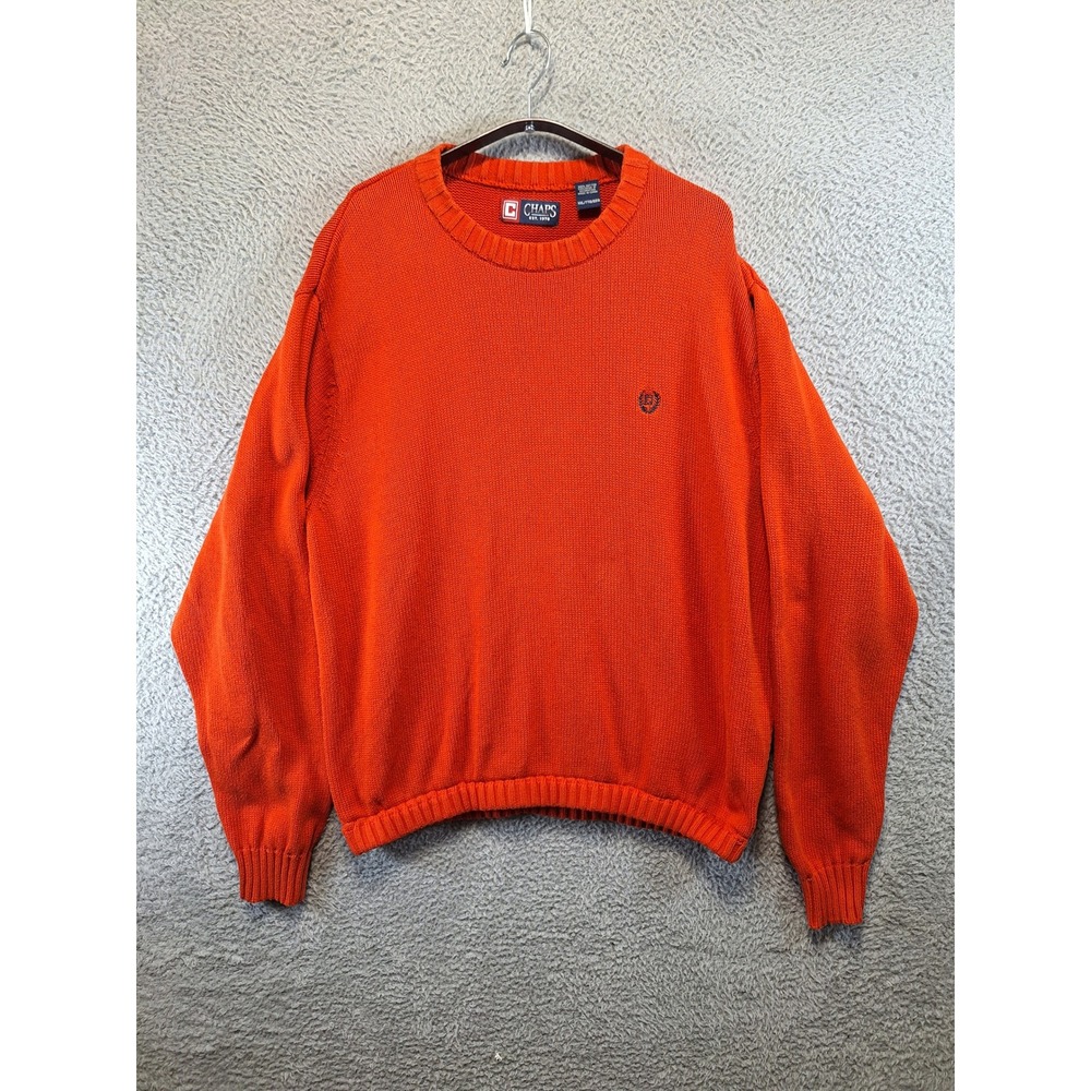 Chaps Sweater Mens‎ XXL Orange Crewneck 100% Cotton Knit Pullover Preppy Classic